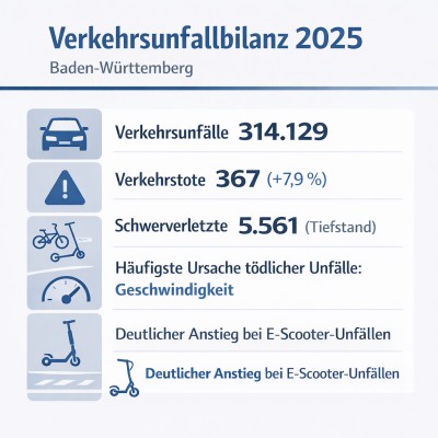 Verkehrsunfallbilanz 2025: Weniger Schwerverletzte, mehr Verkehrstote